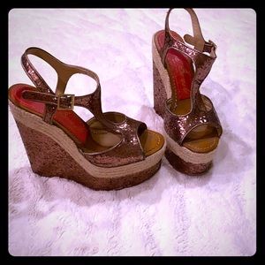 Brown glitter espadrille wedges